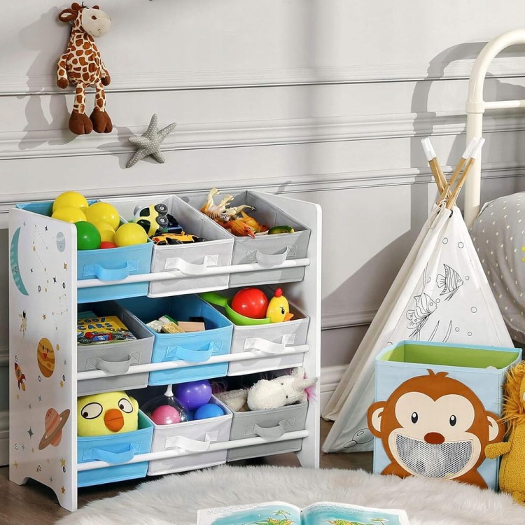 Regał do przechowywania – dziecięca szafka z 9 pojemnikami tekstylnymi na zabawki, książki i akcesoria