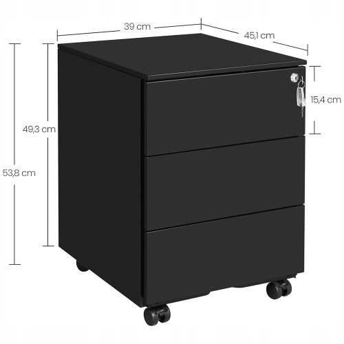 Wymiary szafki z szufladami: szerokość: 39 cm, głębokość: 45 cm, wysokość: 55 cm.