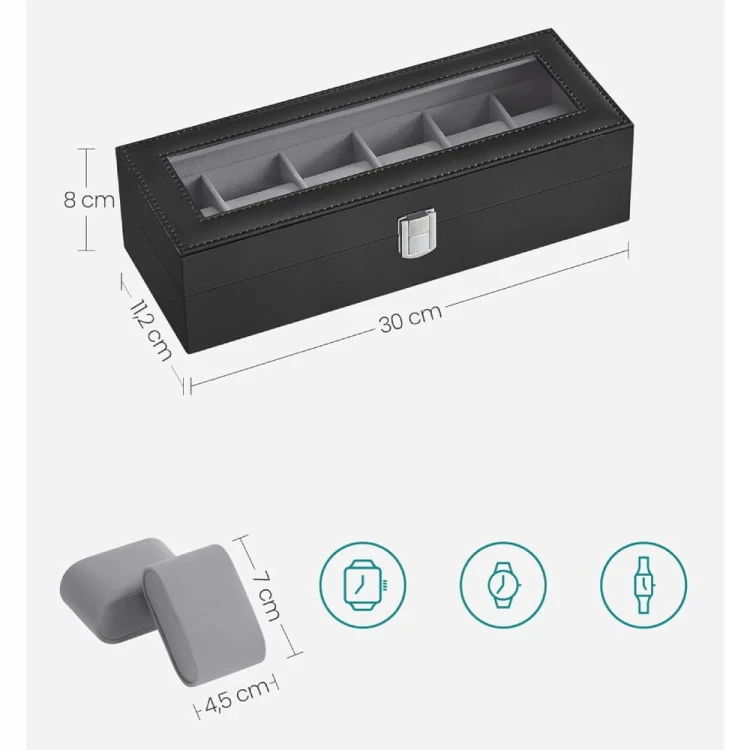 Czarny organizer z podanymi wymiarami 8x30x11,2cm