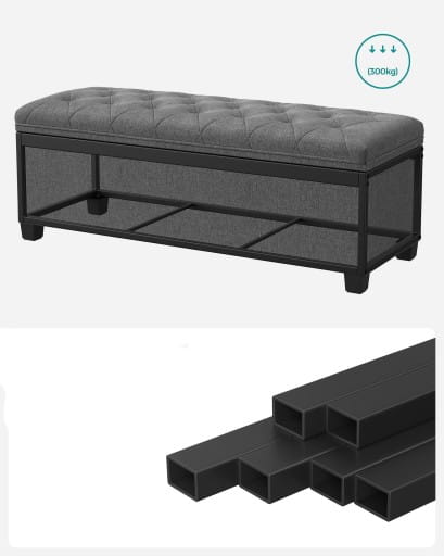 Czarna pufa oraz belki podtrzymujące ją.