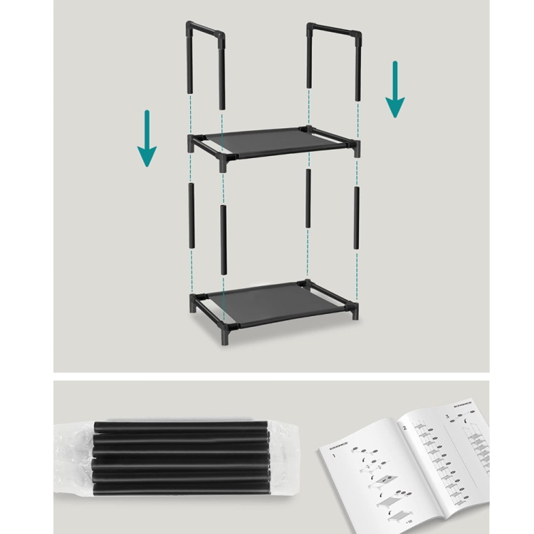 Przedstawienie montażu modułowej czarnej szafki na buty.