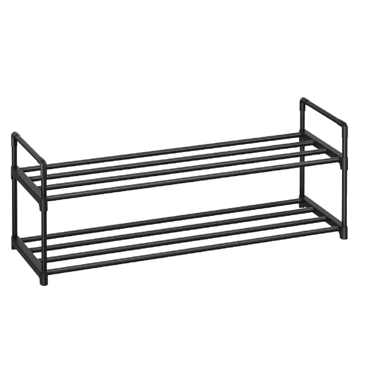 Czarna szafka stojak na buty 2 poziomowy.