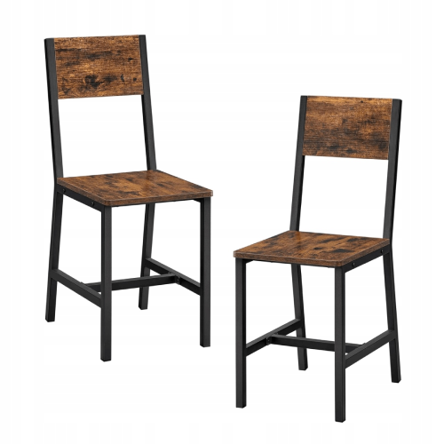 Zestaw 2 krzeseł do jadalni w stylu loftowym. Solidna metalowa konstrukcja połączona z rustykalnym wykończeniem drewna, idealna do nowoczesnych wnętrz.