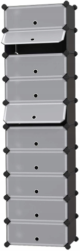 Pionowy organizer na buty 10 poziomów. To idealne rozwiązanie do wąskich przedpokojów, które pozwala na uporządkowanie wielu par obuwia przy zajęciu minimalnej powierzchni podłogi.