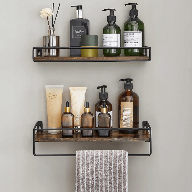 Półka łazienkowa z drążkiem na ręcznik. Praktyczne rozwiązanie 2w1, które pozwala zoptymalizować przestrzeń, łącząc funkcję przechowywania akcesoriów z wygodnym wieszakiem na tekstylia.