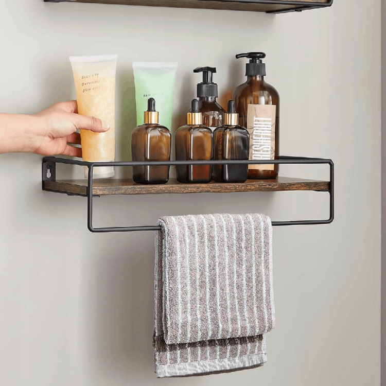 Półka ścienna rustykalny brąz. Wysokiej jakości wykończenie imitujące naturalne drewno jest nie tylko estetyczne, ale i łatwe w pielęgnacji, co jest kluczowe w miejscach narażonych na wilgoć.