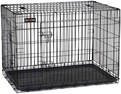 Klatka dla psa XXL FEANDREA. Wytrzymały transporter metalowy o wymiarach 122x74,5x80,5 cm, idealny dla dużych ras, zapewniający bezpieczeństwo i własną przestrzeń dla Twojego pupila.