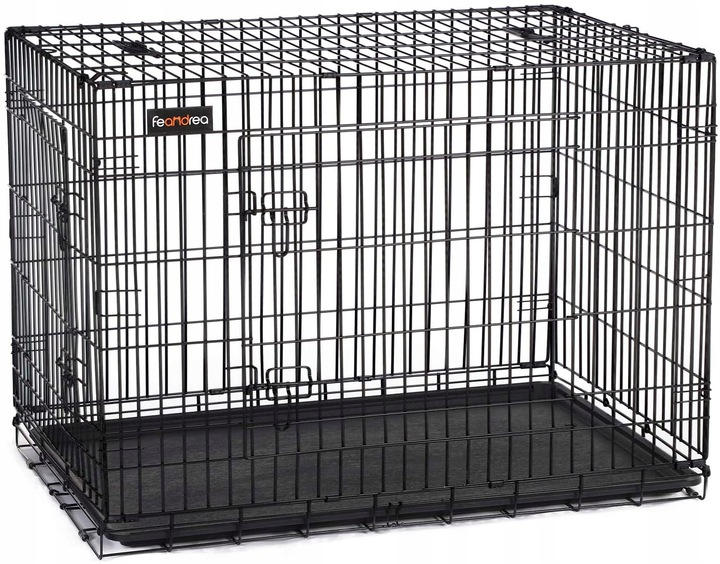 Klatka dla psa XXL FEANDREA. Wytrzymały transporter metalowy o wymiarach 122x74,5x80,5 cm, idealny dla dużych ras, zapewniający bezpieczeństwo i własną przestrzeń dla Twojego pupila.