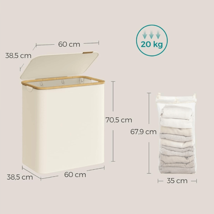 Wymiary kosza na pranie 150l. Przemyślana bryła pojemnika pozwala na optymalne zagospodarowanie miejsca w łazience lub pralni, oferując aż 150 litrów objętości.