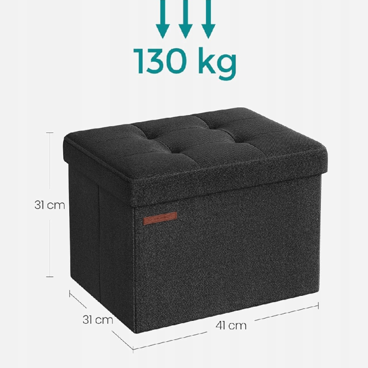 Wytrzymała pufa do 130 kg obciążenia. Solidna konstrukcja z płyt MDF zapewnia stabilność siedziska, czyniąc z niej bezpieczny taboret dla dorosłych i dzieci.