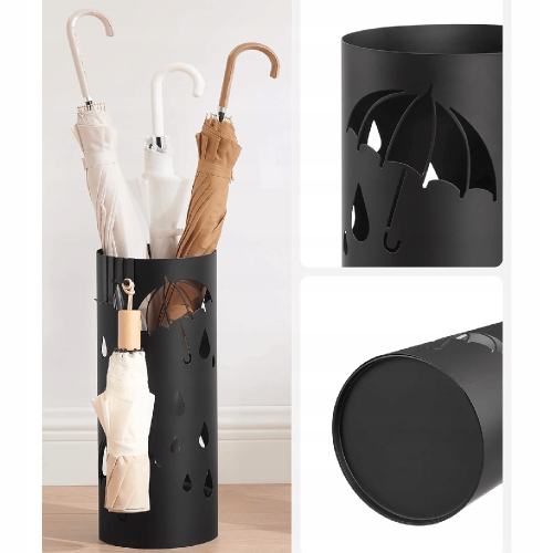 Metalowy stojak na parasole czarny SONGMICS. Ten elegancki parasolnik o wysokości 41 cm to idealne połączenie stylu i użyteczności, które zapobiegnie spływaniu wody na podłogę w Twoim przedpokoju.