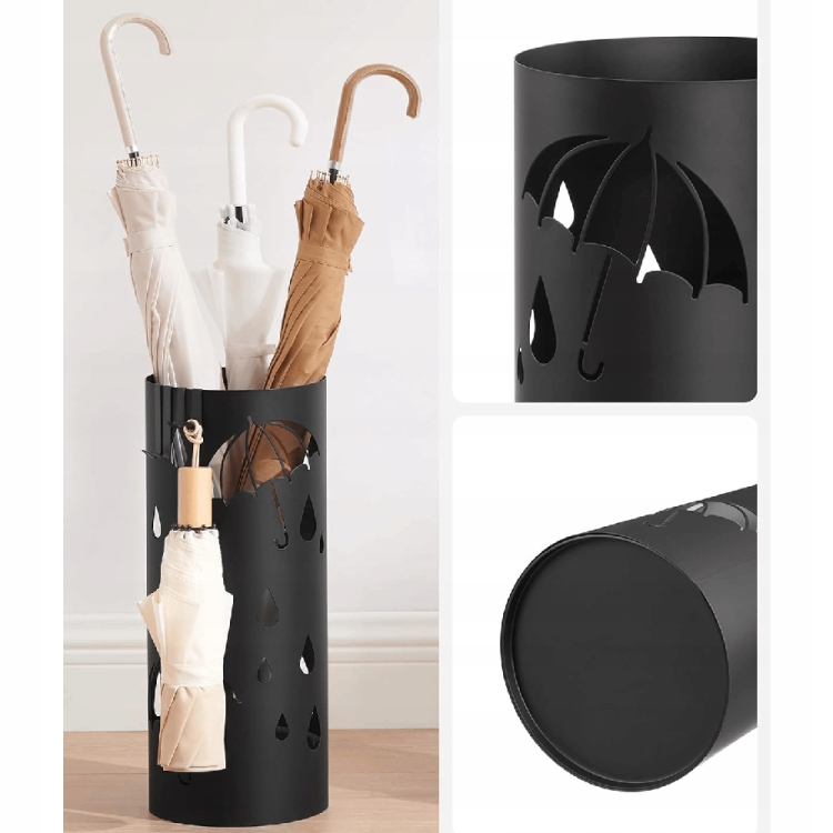 Metalowy stojak na parasole czarny SONGMICS. Ten elegancki parasolnik o wysokości 41 cm to idealne połączenie stylu i użyteczności, które zapobiegnie spływaniu wody na podłogę w Twoim przedpokoju.