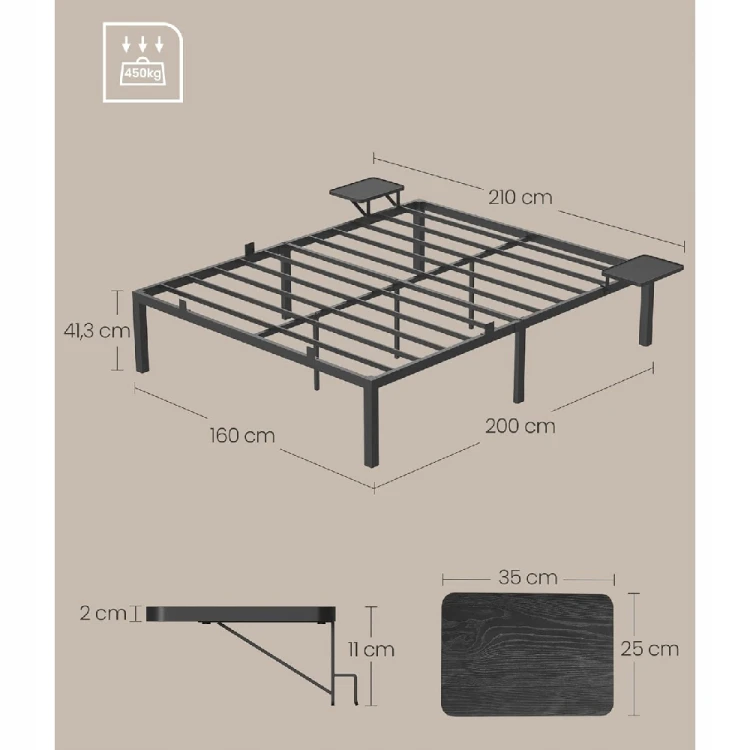 Stelaż pod materac 160x200 cm – wymiary. Precyzyjnie zaprojektowana konstrukcja gwarantuje idealne dopasowanie do standardowych materacy dwuosobowych, a wzmocnione punkty podparcia zwiększają nośność mebla.