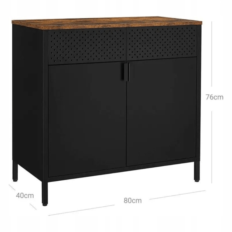 Szafka metalowa 80x40x76 cm – wymiary. Kompaktowa bryła mebla pozwala na łatwe ustawienie go pod oknem lub wzdłuż ściany, oferując optymalną wysokość do pracy lub ekspozycji dekoracji.