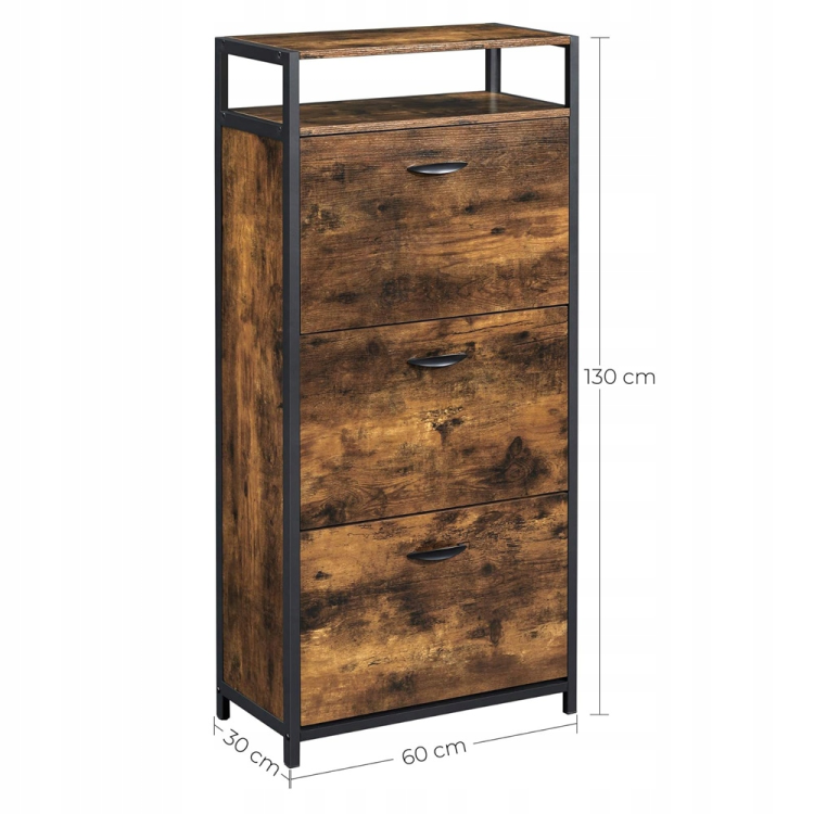 Wąska szafka na buty 60x130x30 cm. Dzięki głębokości zaledwie 30 cm, szafka jest doskonałym rozwiązaniem do bardzo wąskich korytarzy, zapewniając swobodę poruszania się przy zachowaniu pełnej funkcjonalności.