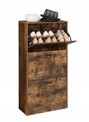 Rustykalna szafka na buty 3 poziomy. Elegancka i pojemna komoda, która pozwala na estetyczne ukrycie obuwia, nadając przedpokojowi stylowy, industrialny charakter.