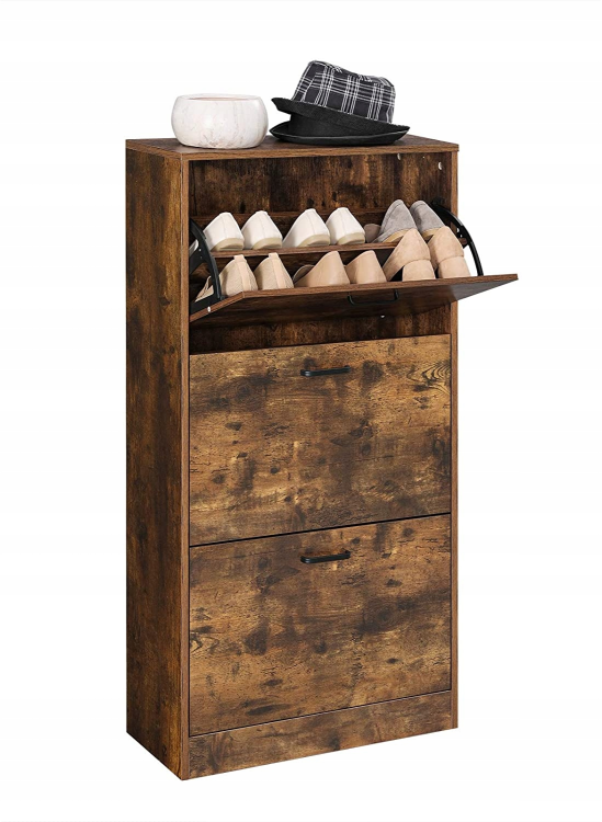 Rustykalna szafka na buty 3 poziomy. Elegancka i pojemna komoda, która pozwala na estetyczne ukrycie obuwia, nadając przedpokojowi stylowy, industrialny charakter.