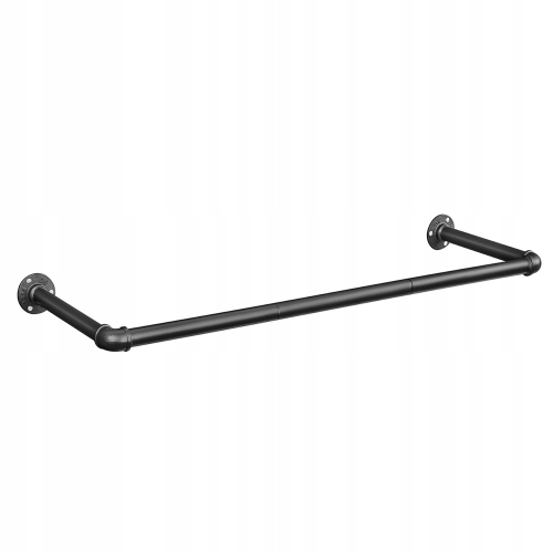 Drążek na ubrania ścienny loft czarny. Solidny wieszak wykonany w stylu industrialnym z wytrzymałych rur stalowych, który stanowi idealną alternatywę dla klasycznych szaf, oszczędzając miejsce na podłodze.