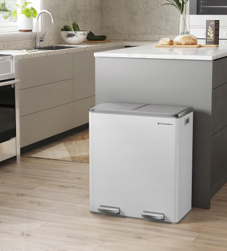 Kosz do segregacji odpadów do kuchni. Kompaktowa obudowa pozwala na wygodne umieszczenie pojemnika w ciągu mebli kuchennych, ułatwiając codzienne dbanie o ekologię bez rezygnacji ze stylu.