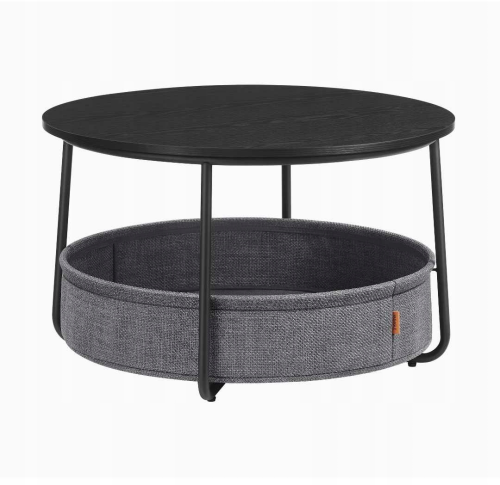 Stolik kawowy VASAGLE czarno-szary. Stylowy mebel do salonu o średnicy 75 cm, który łączy minimalistyczny design z praktycznym rozwiązaniem do przechowywania w formie estetycznego kosza.
