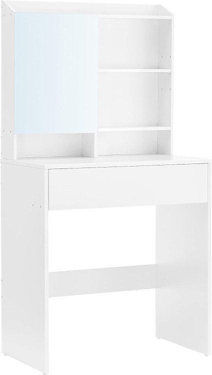 Toaletka z lustrem i szufladą 70 x 136 x 40 biała regulowane półki.