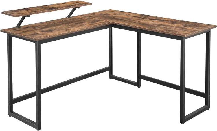 Biurko narożne w kształcie litery L 130 x 140 x 91,5 rustykalny brąz LOFT.