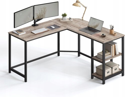 Biurko komputerowe narożne LOFT 138 x 138 x 75 szary brąz dwie półki.
