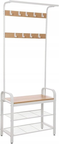 Wieszak na ubrania z regałem na buty 183 x 72 x 33,7 stojący biało beżowy.