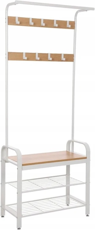 Wieszak na ubrania z regałem na buty 183 x 72 x 33,7 stojący biało beżowy.