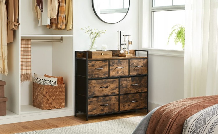 Stylowa komoda LOFT o wymiarach 98×28,5×85 cm, z czarnym metalowym stelażem – idealna do pokoju