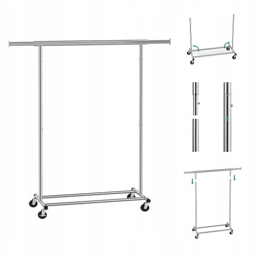 Mobilny wieszak na ubrania 132 x 160 x 45,4 cm stojak metalowy na kółkach.