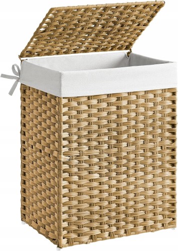 Kosz na pranie pojemnik wolnostojący UCHWYTY POKRYWA NATURALNY RATTAN 90L.