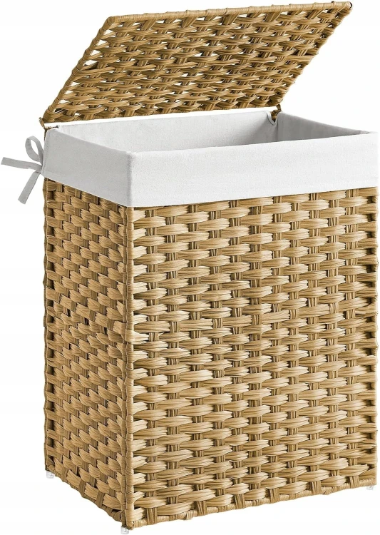 Kosz na pranie pojemnik wolnostojący UCHWYTY POKRYWA NATURALNY RATTAN 90L.