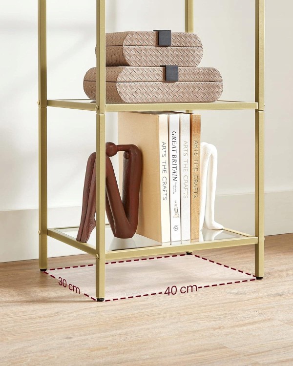 Dolne ujęcie regału Glamour pokazujące stabilną konstrukcję i nóżki