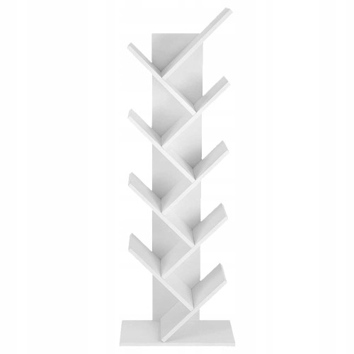 Biały regał na książki 50×141,5×25 cm w kształcie drzewa – 8 półek