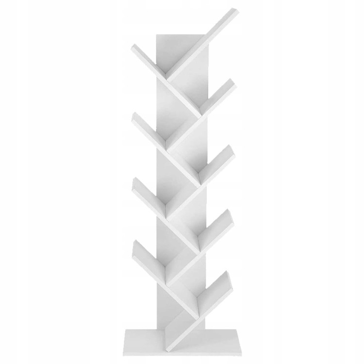 Biały regał na książki 50×141,5×25 cm w kształcie drzewa – 8 półek