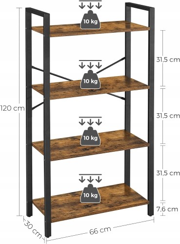 Wymiary produktu: 66 x 30 x 120 cm. Maksymalne obciążenie półki do 10kg.