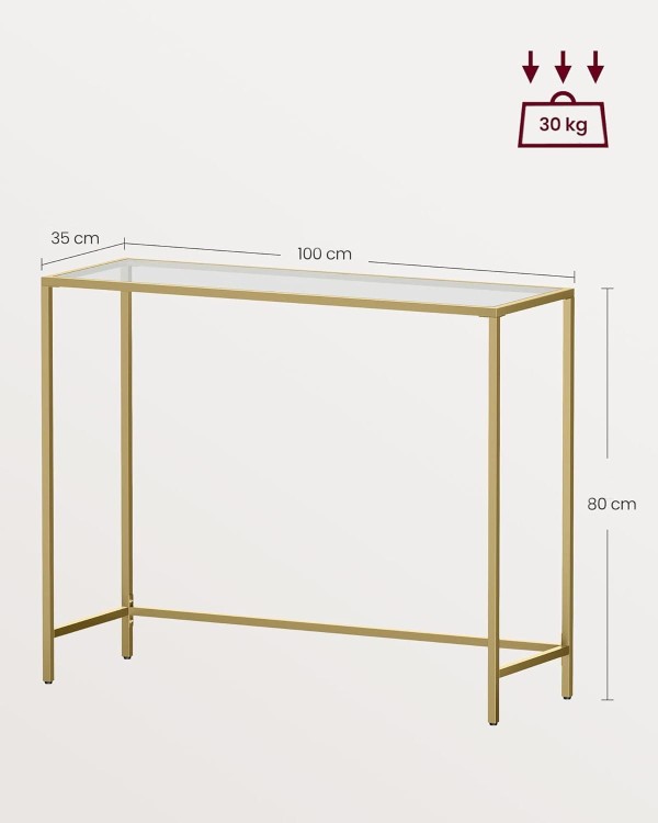 Konsola GLAMOUR 100×80×35 cm – złoty połysk, szkło hartowane - dokładne wymiary produktu