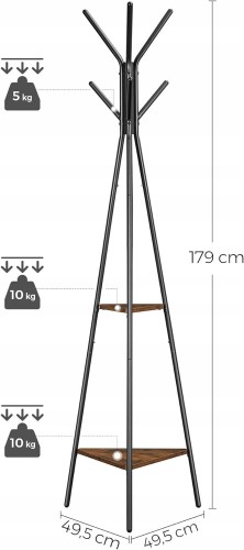 Wieszak stoiący LOFT 49×49×179 cm z metalową ramą i półkami - dokładne wymiary produktu