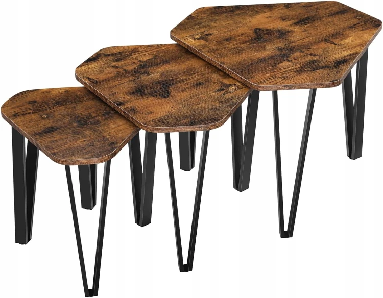 Zestaw stolików 3 szt. STOLIK KAWOWY NOCNY 39, 51, 59 cm LOFT RUSTYKALNY.