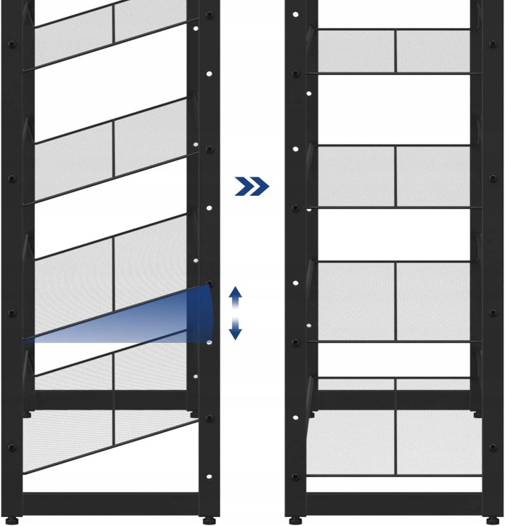 Regał stojący z możliwością regulacji półek.