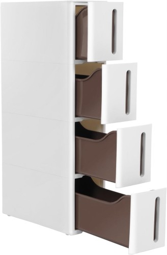 Regał z kółkami 45x83x17 cm WĄSKI SŁUPEK Szafka łazienkowa BIAŁA 4 SZUFLADY.