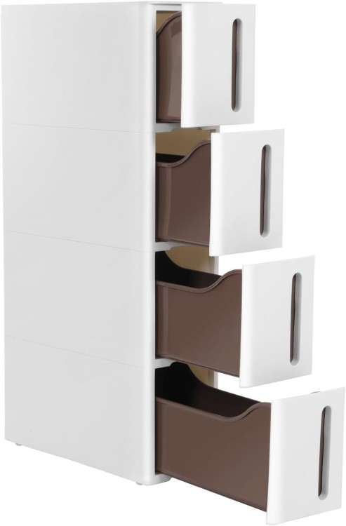 Regał z kółkami 45x83x17 cm WĄSKI SŁUPEK Szafka łazienkowa BIAŁA 4 SZUFLADY.