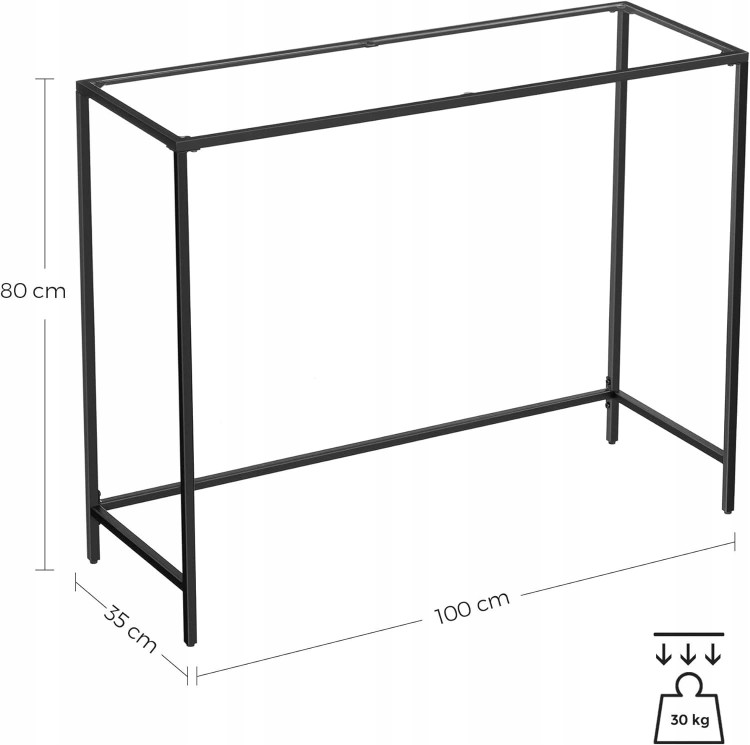 Konsola czarna 100x80x35 cm – blat ze szkła hartowanego i stalowa konstrukcja - dokładne wymiary produktu