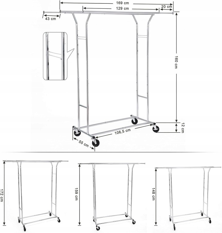 Wymiary wieszaka: 55x 169x 172 cm.