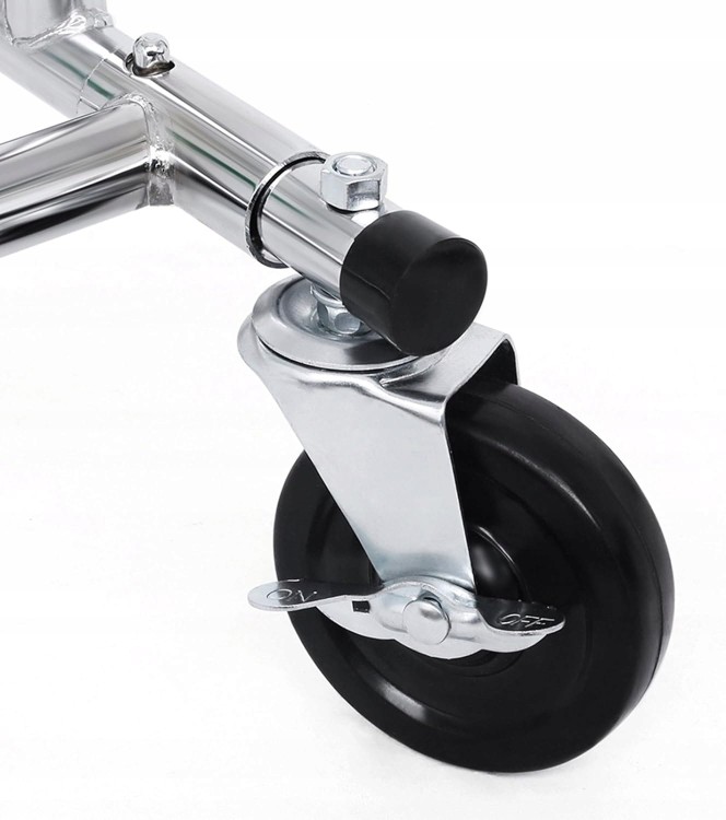 Mobilny wieszak z obrotowymi kółkami z możliwością blokady.