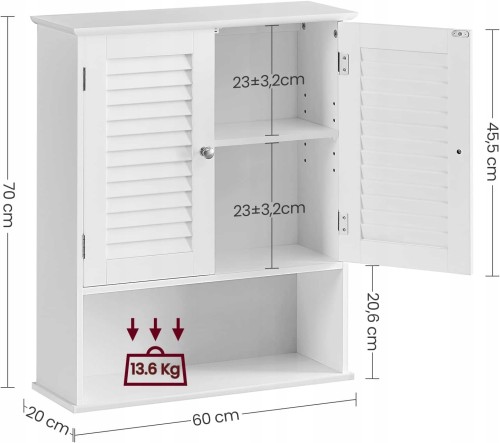 Szafka łazienkowa o wymiarach: 20 x 60 x 70 cm.