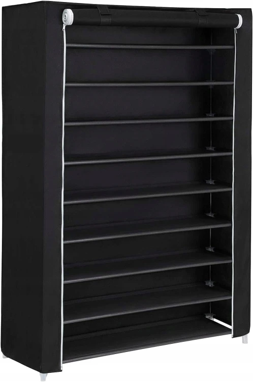 Szafka TEKSTYLNA na buty organizer DUŻA 9 poziomów 100x162x28 cm CZARNA.
