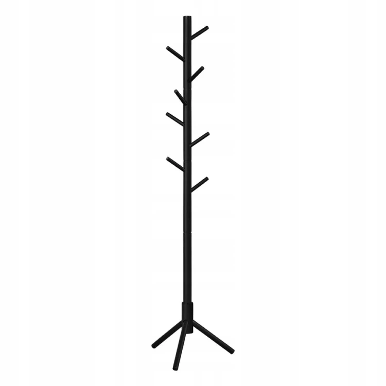Wieszak na ubrania STOJĄCY drzewo REGULOWANY 175 cm lite drewno CZARNY.