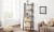 Wąski regał drabinkowy z 5 poziomami w stylu LOFT (56 × 34 × 172 cm) – czarna metalowa konstrukcja i półki w rustykalnym brązie. Kompaktowy i elegancki organizer do salonu lub sypialni.